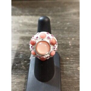 Camilla Lucia White Enamel Pink Rhinestone Ring Size  5.5